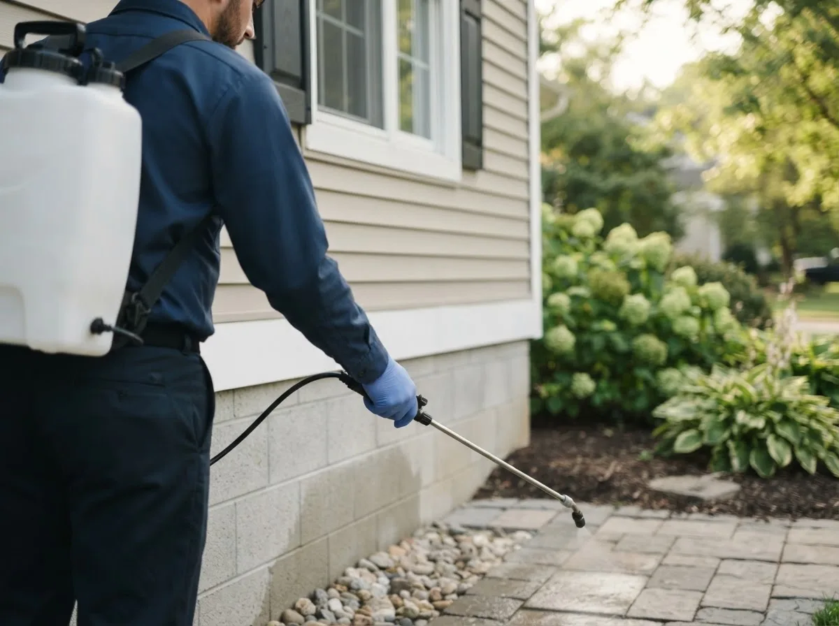 Pest control technician inspecting a home in Chatfield, MN